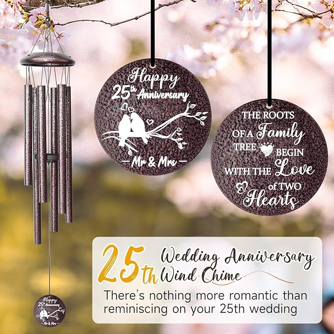 25th Anniversary Wind Chimes Gifts for Men Women, Romantic 25 Year Anniversary for Couples, Parents, Wife, Husband, Friends, Happy Anniversaries Decorations