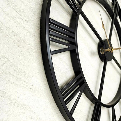 Retro Outdoor Clocks for Patio – Farmhouse Black Metal Outdoor Wall Clock Silent Battery Operated – Vintage Industrial Skeleton Outside Clock for Pool Area, Garden, Backyard, Porch - Roman Numerals
