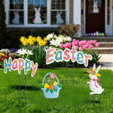 Easter decor Garden Stakes Set of 4,Easter decorations outdoor,Easter outdoor decorations yard,Metal easter yard decorations outdoor,Easter outdoor decorations, Easter Rabbit & Egg Yard Signs.