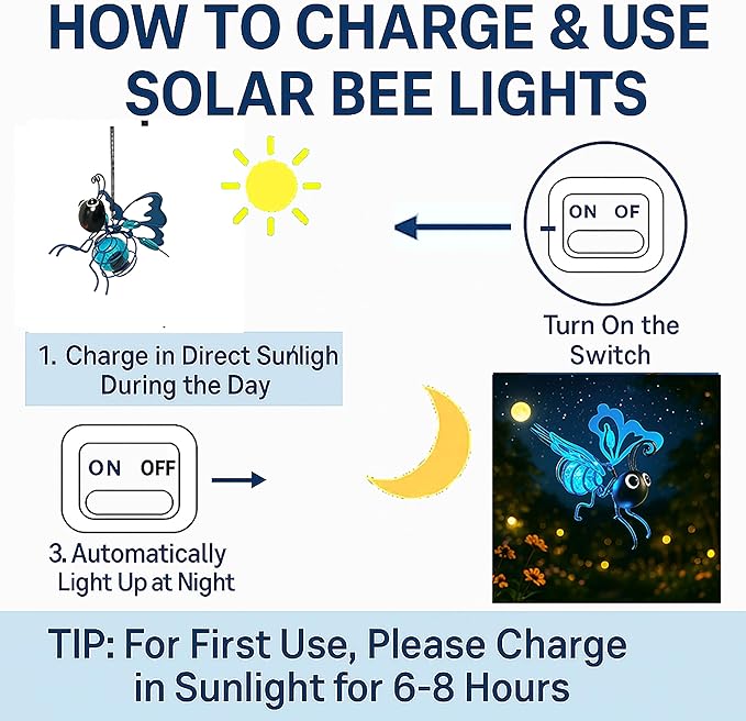 Solar Butterfly Lights Outdoor for Garden – Hanging Metal Insect Light with Hook, Waterproof Butterfly Decorations for Yard, Patio & Lawn, Holiday Gifts for Women & Kids (Sky Blue-1PC)