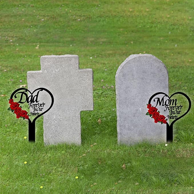 OZIO Memorial Grave Markers for Cemetery, Heart Memorial Plaque Stake Cardinals Garden Stake Memorial Metal Grave Stake Decoration for Mom Dad Cemetery Outdoors Yard Garden