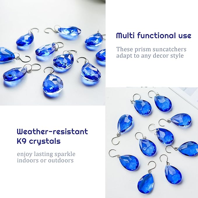 H&D HYALINE & DORA 10pcs Bauhinia Crystal Suncatcher Prisms Chandelier Beads Replacement 38mm Hanging Crystals Ornament Pendant for Window Wedding Party Decor,Blue