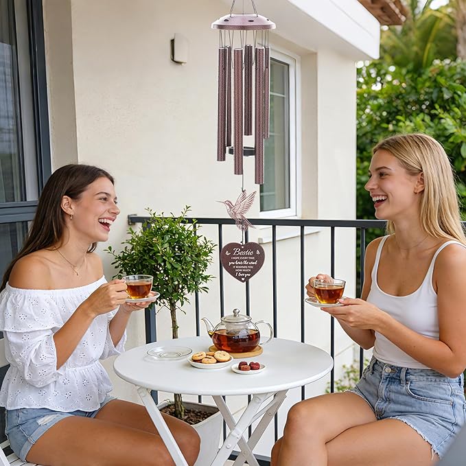 Bestie Gifts for Women - Friendship Wind Chimes Outside Metal Hummingbird Windchimes Indoor Outdoor Garden Yard Porch Hanging Decor Graduation Birthday Sisterhood Gift for Best Friends