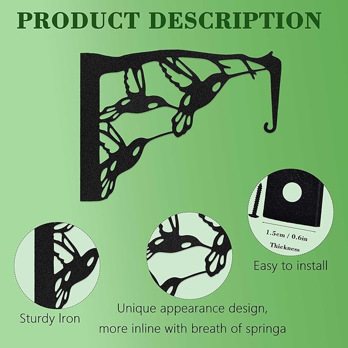 Hummingbird Plant Hanger Wall Hook, Metal Bird Feeder Hanger for Outdoors/Indoor, Plant Wall Hanger Bracket Holder, Window Plant & Wind Chime Hanger, Staghorn Fern, Patio Garden Home Decor