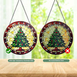 Green Christmas Tree Stained Glass Window Hanging Suncatcher with Chain - 7.9" Outdoor/Indoor Art Decor for Home Garden, Wedding, Mother's, Valentine's, Thanksgiving Ornaments Present