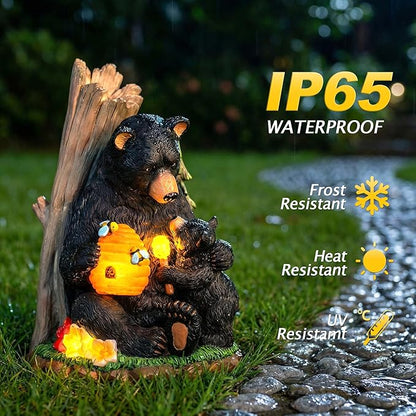 Candieslife Solar Bear Garden Statue with Glowing Beehive & Cub - Outdoor LED Figurine Decor for Patio, Lawn, Yard Art - Unique Mother's Day Housewarming Gift for Women, Mom, Grandma