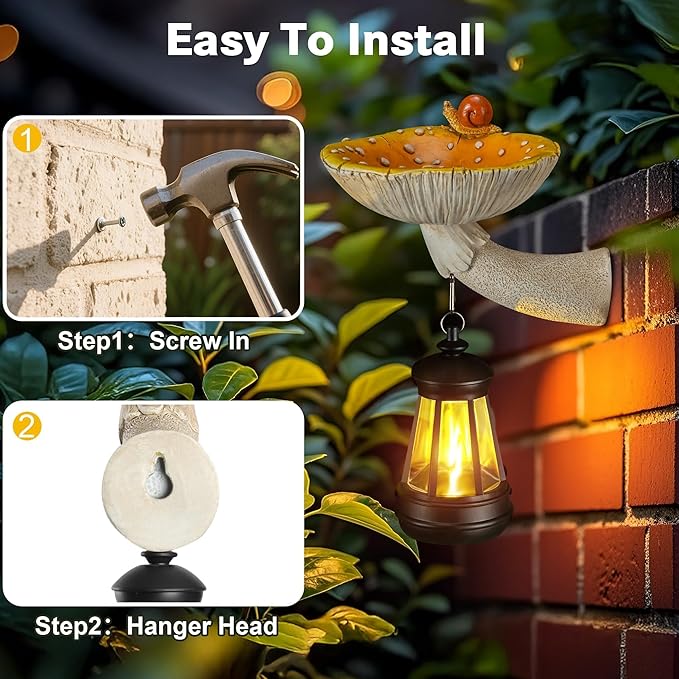 Etlemonde Solar Mushroom Garden Statue, Cute Hand-Painted Resin Decoration with Snail & Lantern, Waterproof Outdoor Ornament, Perfect Fairy Garden Decor & Unique Gift(Yellow)