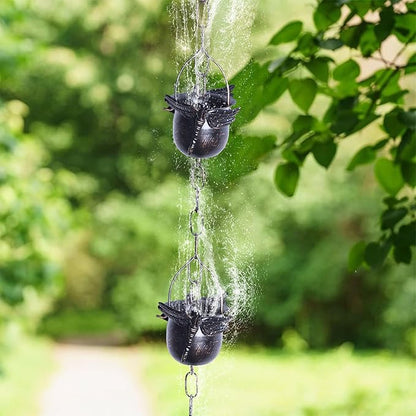 Topadorn 8.5FT Butterfly Rain Chain, Rain Chains for Gutters with 12 Cups, Adjustable Rain Catcher Chain with Bell for Eaves Drainage, Rain Collector for Enhanced Outside Yard Appeal