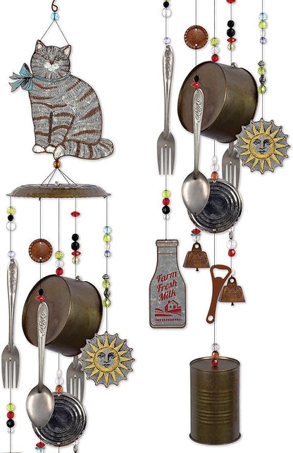 Sunset Vista Designs Farm Cat Metal Wind Chime Galvanized