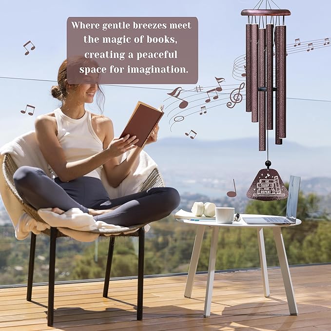 Kubbut Book Lovers Gifts 32" Wind Chimes, Bookish Gifts for Women/Men, Book Club/Reading Gift Decoration for Reader Librarian Teacher, Bookworm Books Nerd Present