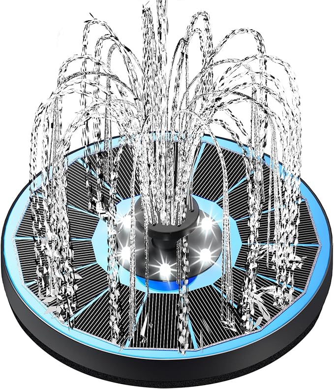 Yzert Solar Fountain Glass Panel with 2200 mah Battery, 3.5W Floating Solar Water Fountain with 4 Fixed Rods, Solar Pump for Bird Bath, Garden, Pond, Pool, Outdoor (Blue Panel White Lights)
