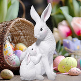 basen Outdoor White Bunny Figurines Mother and Baby Rabbit Resin Decor, Weather Resistant Garden Statue for Yard Patio Lawn, Easter Spring Decoration, Cute Animal Ornament for Home or Gift
