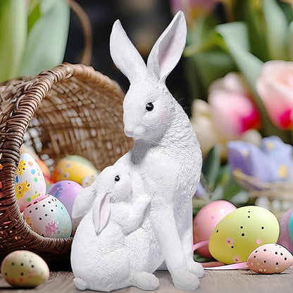 basen Outdoor White Bunny Figurines Mother and Baby Rabbit Resin Decor, Weather Resistant Garden Statue for Yard Patio Lawn, Easter Spring Decoration, Cute Animal Ornament for Home or Gift