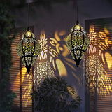 Hanging Solar Lantern Outdoor Decor, Moroccan Solar Lights for Outside Garden Decorations, Waterproof Solar Lanterns Garden Gifts for Mom, Women, Patio, Yard Ornament (Black)