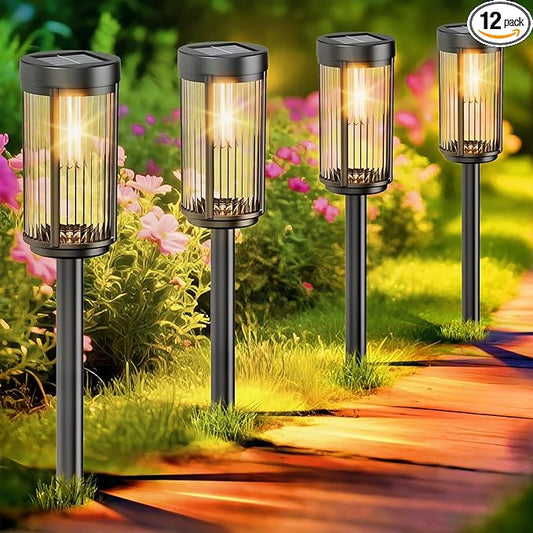 EXCMARK 12 Pack Outdoor Solar Lights Waterproof for Yard Garden Walkway Pathway Lawn Decorative Contemporary Landscape Lighting. (Warm White Light, 12)