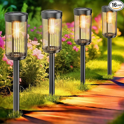 EXCMARK 16 Pack Outdoor Solar Lights Waterproof for Yard Garden Walkway Pathway Lawn Decorative Contemporary Landscape Lighting. (Warm White Light, 16)