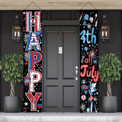BlissYard 4th of July Decorations 2Pcs Patriotic Decor Door Banner American Flag USA Banners Hanging Porch Signs for Memorial Veterans Labor Independence Day for Front Decor Yard Indoor Outdoor Supplies