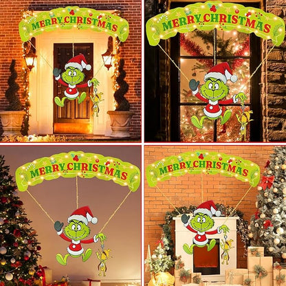 Outdoor Christmas Home Decorations, 7Pcs Lights Up Christmas Parachute Signs Decor, Cute Xmas Hanging Ornament with LED String Lights for Yard, Door, Christmas Tree Decoration