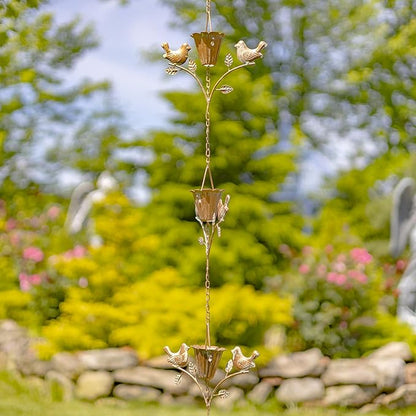 Zaer Ltd. Ornate Hanging Rain Chains (Copper Finish, Birds on Flowers)