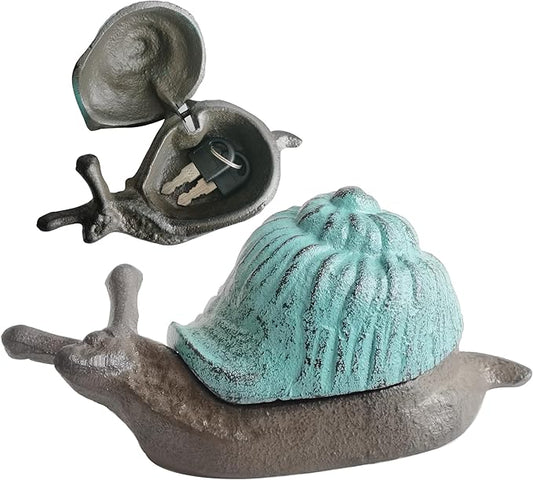 Snail Key Hiders Outside - Spare Key Hider - Hidden Key Holder for Outside, Garden Snail Statues Key Box (Vintage Blue)