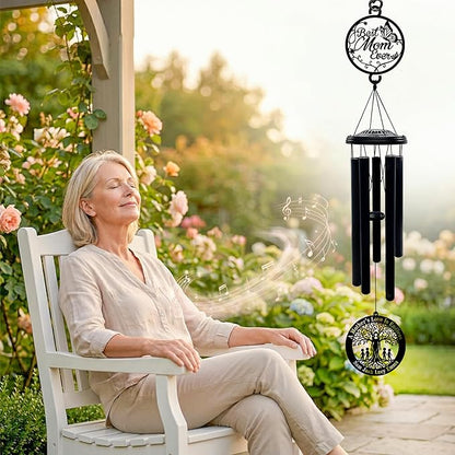 Personalized Mother’s Day Wind Chimes with Custom Metal Signs, Best Mom Ever & Tree of Life Design, Engraved Names Memorial Wind Chime Gift for Mom, Outdoor Garden Patio Sympathy Decor