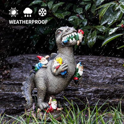 SOWSUN Garden Gnomes Statues Yard Decorations Outdoor Garden Decor, 14” Dinosaur Gnomes Garden Statues, Patio, Lawn Ornament, Gardening Gifts for Women for Housewarming