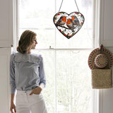 Birds Stained Glass Window Hanging, Sun Catchers Indoor Outdoor Window Hanging, Heart Suncatcher 7.9 Inch Glass Panel with Metal Chain and Hooks, Bird Decor for Home, Garden