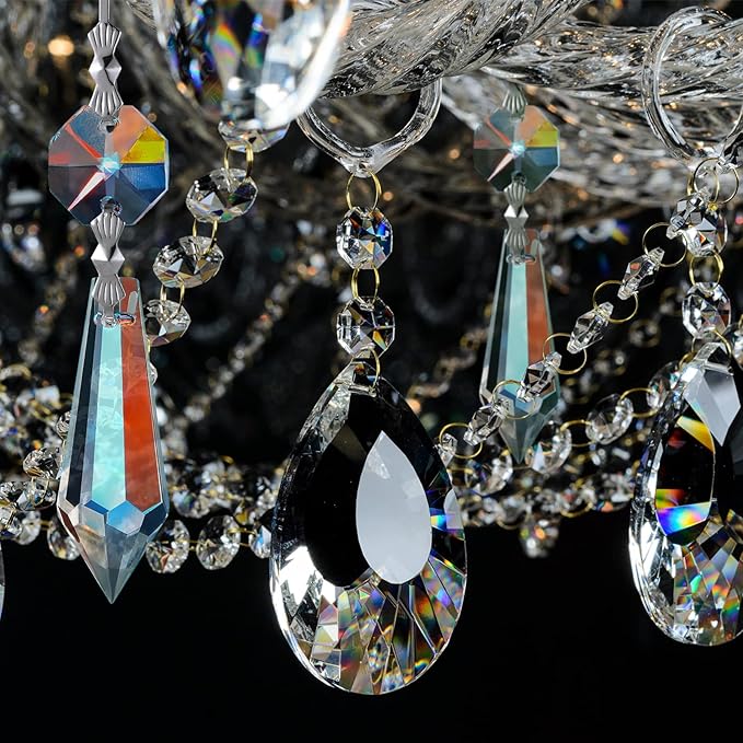 Potchen 48 Pcs Chandelier Crystal Replacement 38 mm Teardrop & Icicle Crystal Prisms Hanging Gems Parts for Lamps and Chandeliers Suncatcher Christmas Tree Windows Home Decor (Clear)