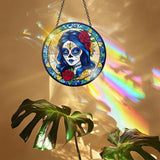 VAIIEYO Skull Women Acrylic Sun Catcher Window Hanging Decoration, 7.8 Inch Double-Sided Light Reflecting Ornament for Window, Garden, Porch or Balcony Decor, Housewarming, Gift for Natural Lovers