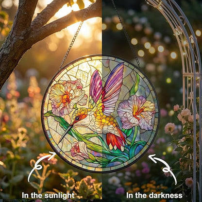 Stained Glass Window Hanging Hummingbird Sun Catcher, Colorful Bird Suncatcher for Window Decor, Handmade Style Hanging Ornament for Home, Garden, Patio Gift