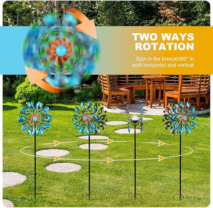 MLKNK Wind Spinners for Yard and Garden - Wind Sculptures & Spinners, 75 Inch, Navy Blue, Kinetic Art with Solar Powered Multi-Color Glass Ball Light