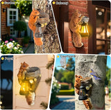 Garden Decor Squirrel Tree Hugger, Outdoor Statue with Solar Powered Lantern for Outside Porch Patio Wall Tree Fence, Housewarming Gifts for Women Mom Garden Lovers
