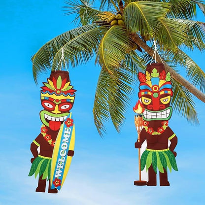NOVWANG 2 PCS Luau Party Windsock, Hawaiian Party Hanging Decoration Tiki Outdoor Wind Sock for Yard Garden Patio Hawaii Luau Tropical Birthday Decor