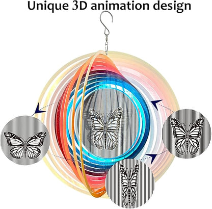 Aoedelyart Wind Spinner Creates a Fluttering Butterfly 3D Animations Effect,Wind Spinners Ouddoor Butterfly Gift for Women/Grandma/Mom/Wife,12inch Mandala Wind Spinner Hanging Garden Yard Art Decor