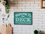 Welcome to Our Deck Sign Backyard Accessories Decor Outdoor, ALREAR Vintage Metal Tin Signs Farmhouse Home Wall Decorations 8x12 Inches