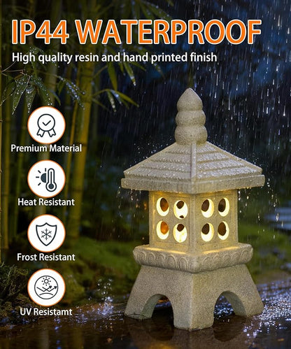 Nacome Solar Pagoda Garden Statues:15.7 inches Outdoor Waterproof Resin Zen Decor for Landscape Balcony Patio Porch Yard Ornament(Gray)