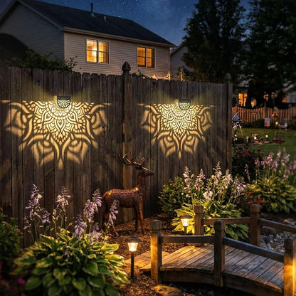 4 Pack Solar Fence Lights Outdoor Wall Lights Plastic Solar Powered Deck Step Stair Lights Mandala Theme Waterproof Fence Solar Light for Garden Post Patio Yard Decor, Gardening Gifts for Women Mom