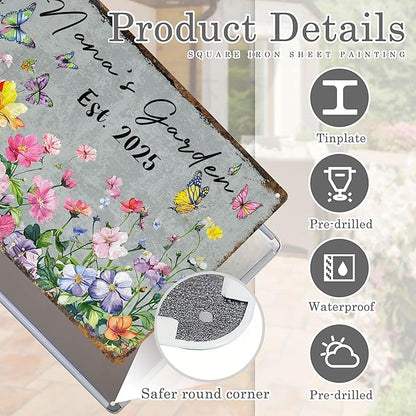 Custom Garden Signs Personalized Metal Tin Sign for Women, Funny Welcome Metal Sign for Outdoor, Patio, Yard Rustic Home Decor Gift for Mothers Day, Grandmas, and Gardening Lovers