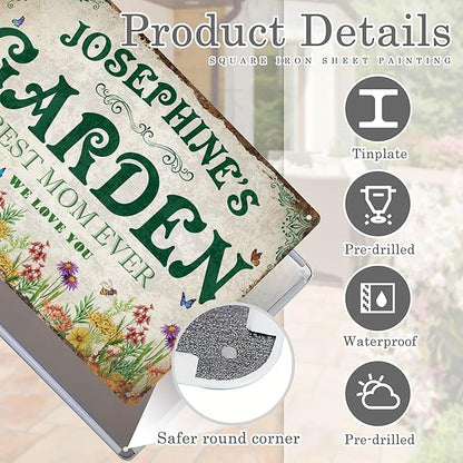 Custom Garden Signs Personalized Metal Tin Sign for Women, Retro Hummingbird Metal Sign for Outdoor, Patio, Yard Home Decor Gift for Mothers Day, Grandmas, and Gardening Lovers (For MOM 03)