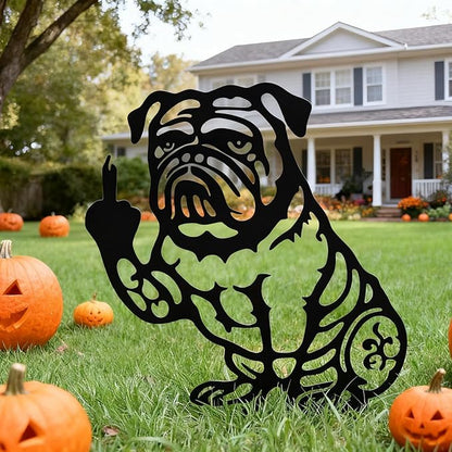 DS. DISTINCTIVE STYLE Bulldog Decor Funny Middle Finger Bulldog Statue Metal Black Dog Yard Art for Outdoor Garden, Patio, Pathway