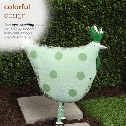 Alpine Corporation 21" Tall Outdoor Metal Polka Dot Standing Hen Yard Statue, Green