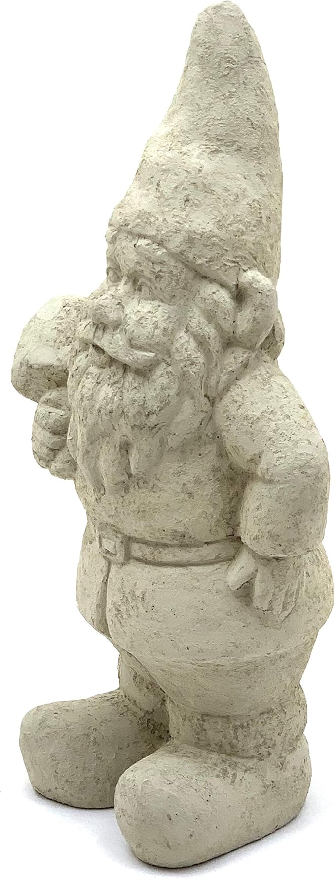 Garden Gnome with Shroom: Solid Durable Stone Statue with Vintage Texture. Sealed for Outdoors. Handcrafted USA. (Classic/White)
