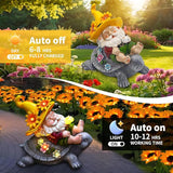 Garden Gnomes Outdoor Decor: Funny Sunflower Gnome Sitting on Turtle with Solar Lights Outside Decoration for Lawn Yard Patio Garden Gifts for Women