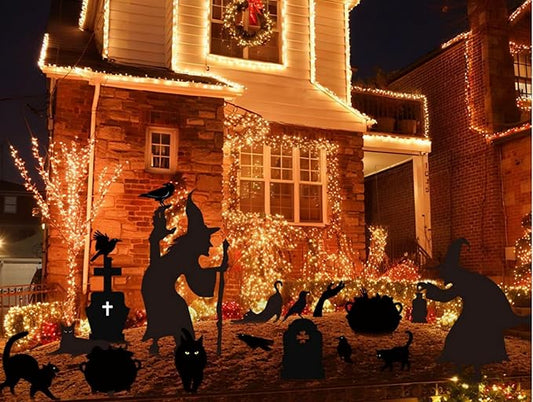 AmazingSpark 22 Pcs Halloween Decorations Outdoor Witch Silhouette Yard Signs with Stakes Black Cat Hands Tombstones Cauldron Set Corrugated Plastic Waterproof Scary Silhouette for Lawn Garden Decor