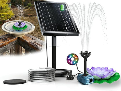 Solar Fountain Pump with 5000mA Battery Backup,Pond Pumps,Solar Bird Bath, Lily Pads for Ponds,9W Solar Panel,Pond Plants，Water Garden (Purple)