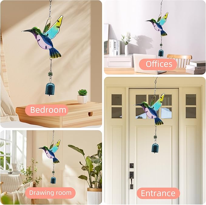 Wind Chimes Hummingbird, Garden Small Wind Chime for Home, Party, Festival Decor, Glass Garden Valentines Day Gift Decoration Indoor/Outdoor, Lifelike Hummingbird Bell Deep Tone Style