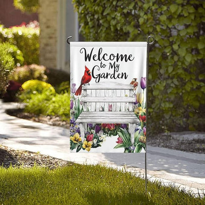 Bench with Flowers Garden Flags 12×18 Inch Welcome to My Garden Double Sided Decorative Yard Banner Seasonal Flag for Outdoor Outside Decor