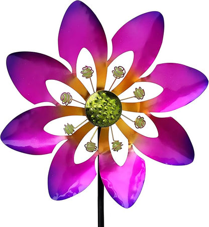 COOZZYHOUR Outdoor Metal Flower Wind Spinners,36 Inch Purple Flower Windmill with Stake,Pinwheels for Yard Lawn Patio and Garden Decor-Purple
