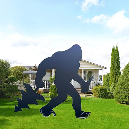 2025 Funny Bigfoot Garden Stake Metal Sign Art Yard Animal Decoration, Various Metal Sasquatch Black Big Foot Sculpture Outdoor Silhouette Statues for Garden Yard Patio Lawn (Tree)