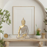 Golden Buddha Figurine - Meditating Seated Buddha Statue - Polyresin Statuary Meditation Figurine Altar Spiritual Decoration Indoor Outdoor Asia Sculpture for Garden, Patio, Deck, Porch Yard Art